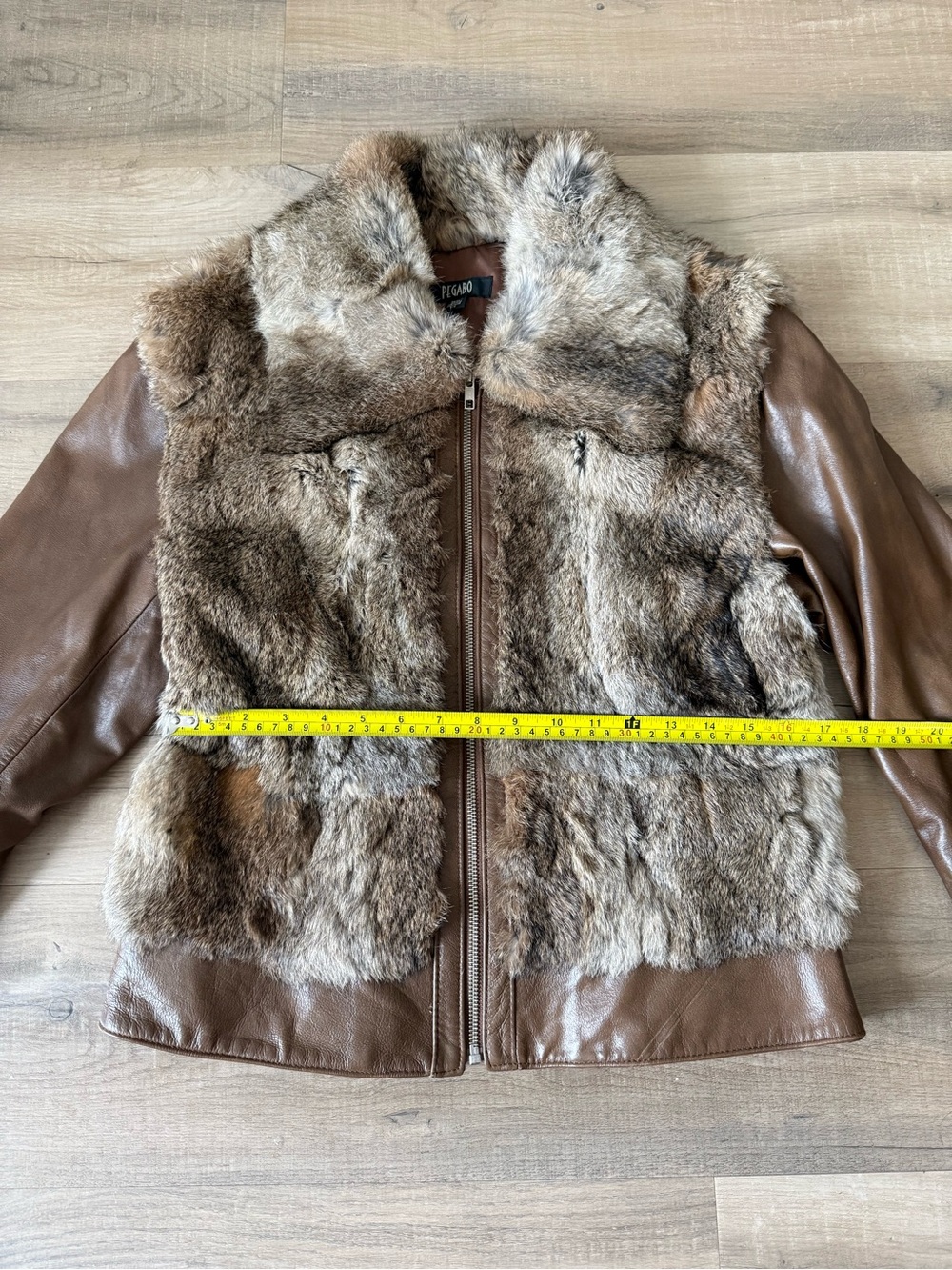Vintage Y2K Pegabo Brown Leather Rabbit Fur Jacket - Medium - Picture 5 of 5